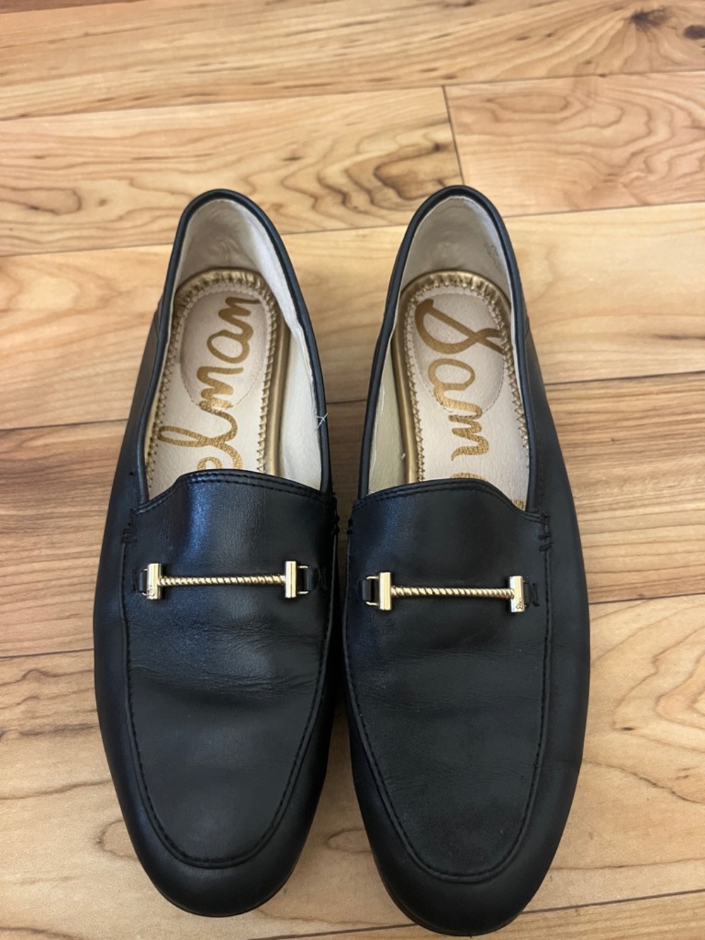 Sam Edelman Black Leather Loafers with Gold Bit